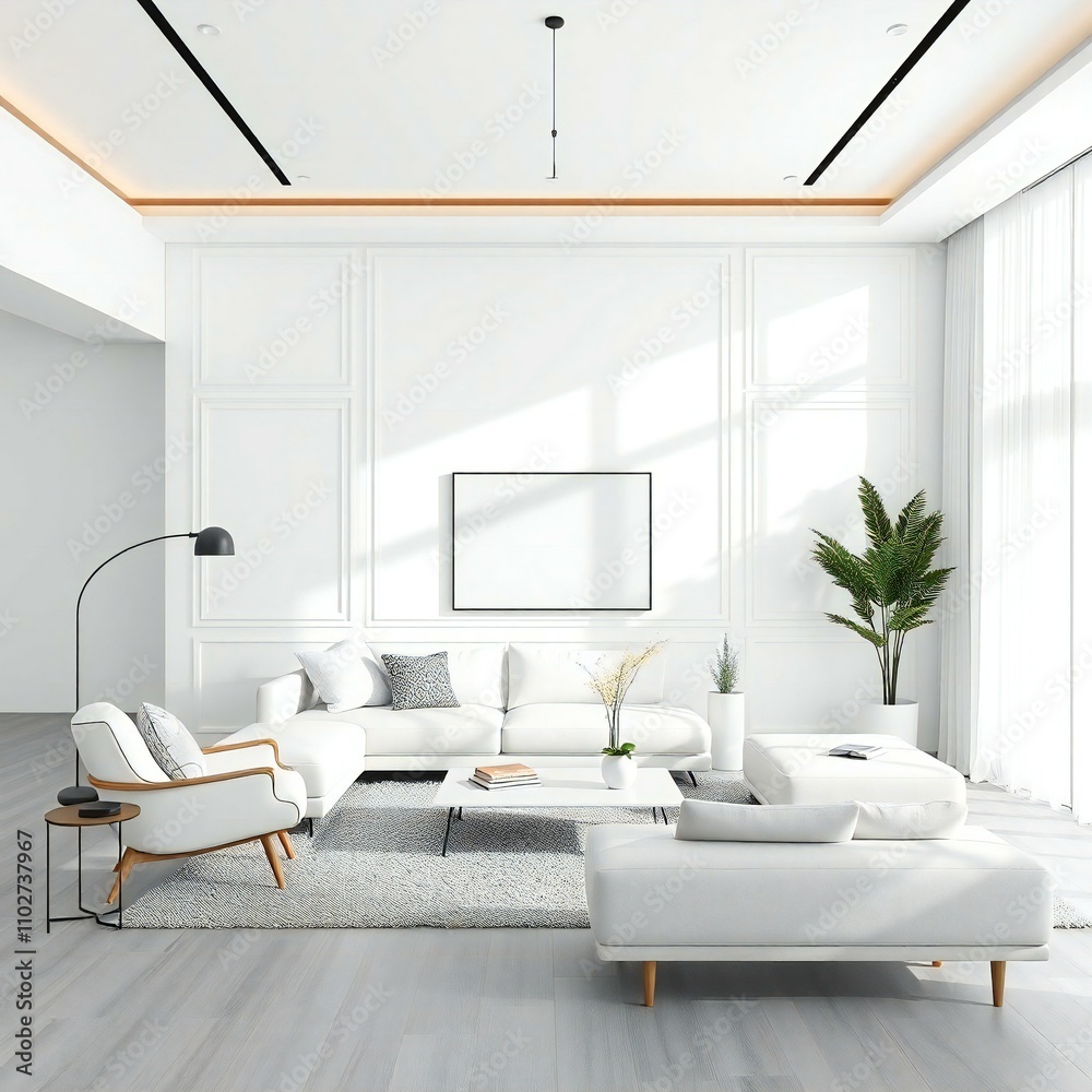 Fototapeta premium modern living room interior with fireplace