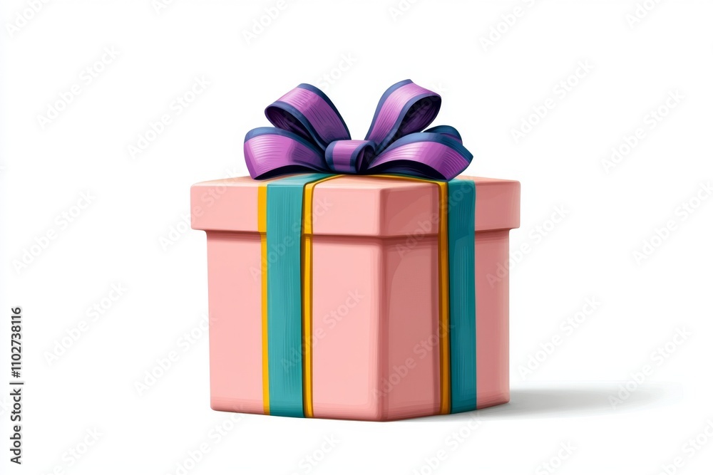 A flat design of a single gift box with a ribbon and bow, drawn with vibrant colors on a white background A flat design of a single gift box with a ribbon and bow, drawn with vibrant colors on a white background