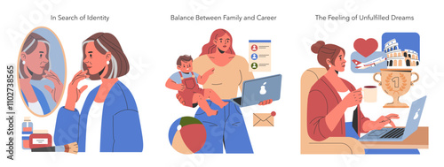 Women Midlife Crisis. Flat Vector Illustration