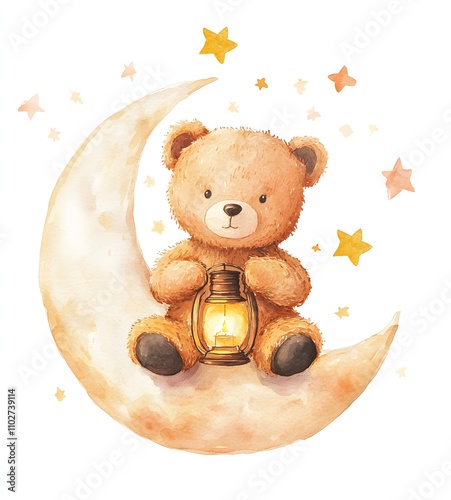 Cute Teddy Bear with lantern on the Moon

  