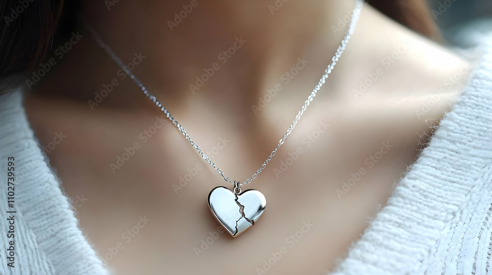 Broken Heart Necklace Realistic Image Broken Heart Necklace Realistic Image