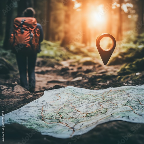 location marking with a pin on a map with routes find your way adventure discovery navigation communication logistics geography transport and travel theme concept background photo