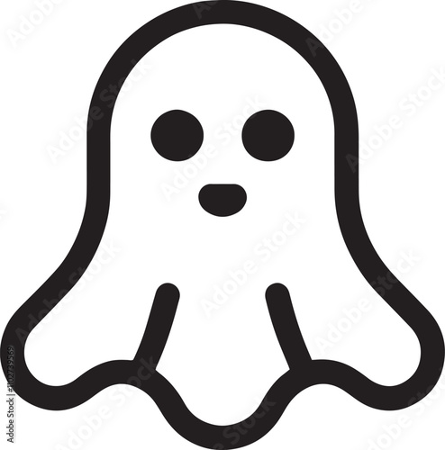 Minimalist ghost icon in black and white, symbolizing Halloween spooky themes,and fun paranormal concepts for seasonal