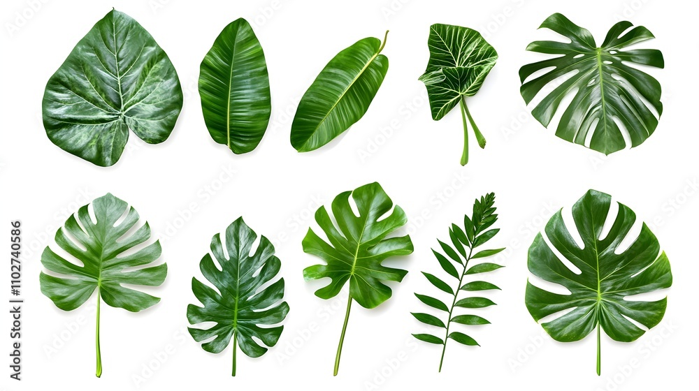 set of green leaves isolated on white background set of green leaves isolated on white background