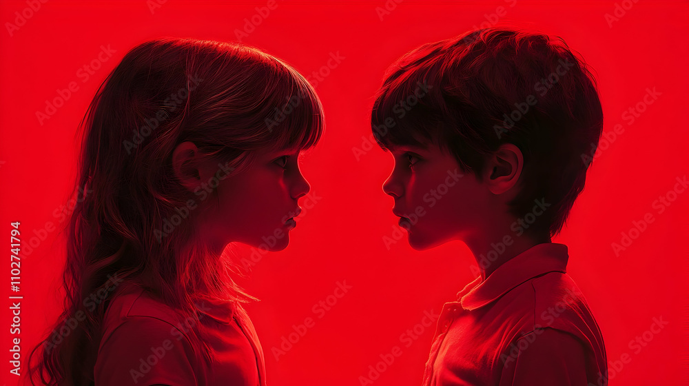 Red Hue Children Portrait Illustration