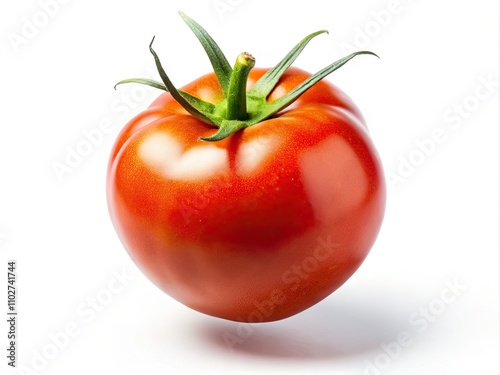 Macro Photography: Falling Tomato, Isolated White Background, Full Depth of Field, High-Resolution Image