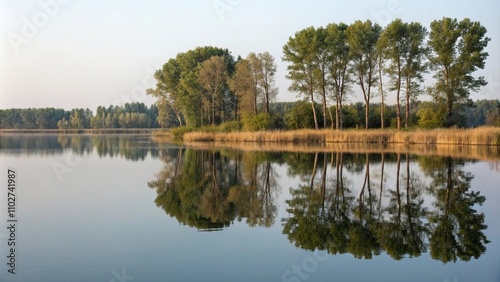 Reflection of trees on a quiet lake, tranquil scene, natural beauty, outdoor scenery, water reflections