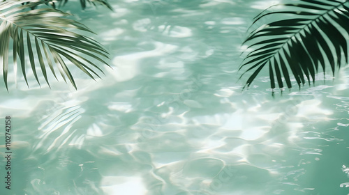 Serene Teal Water Background with Palm Shadows