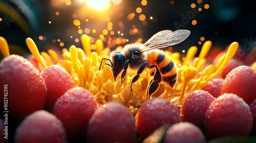 Honeybee on Flower 3D Illustration photo