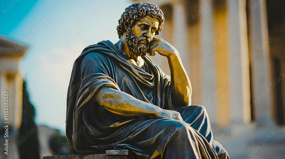 Obraz premium Bronze Statue Illustration Contemplative Pose