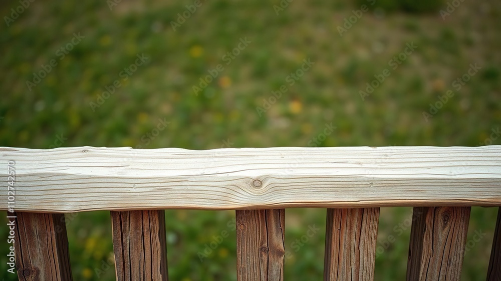 Rustic wooden rail with natural texture and distressed finish, wooden accents, natural wood finish Rustic wooden rail with natural texture and distressed finish, wooden accents, natural wood finish