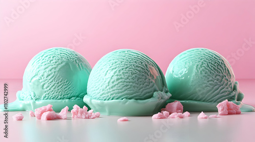 Mint Ice Cream Scoops 3D Render