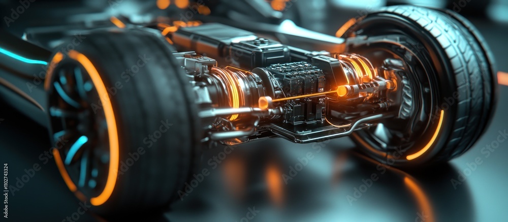 Fototapeta premium Futuristic electric vehicle drivetrain close-up.