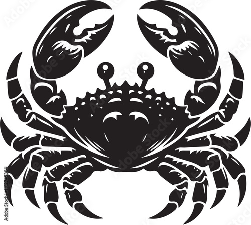 A crab tilting its body slightly with claws unevenly positioned silhouette vector