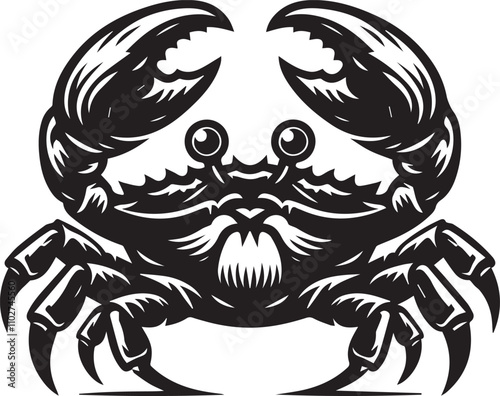 A crab tilting its body slightly with claws unevenly positioned silhouette vector