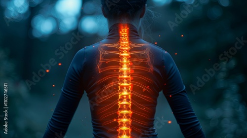 Illuminated Spinal Column: Person's Back with Glowing Vertebrae