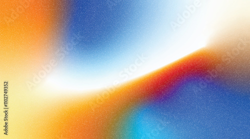 Colorful grainy gradient background with smooth curves in orange, blue, white hues for abstract and textured visual design