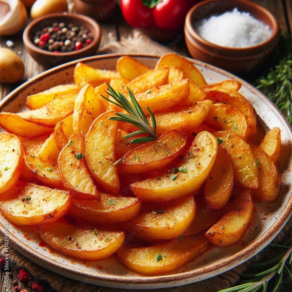 Freshly Prepared Fried Potatoes on a Rustic Plate