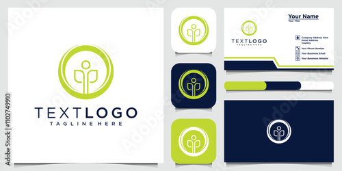 Simple fresh leaf and eco green home farm plant cultivation logo design and business card