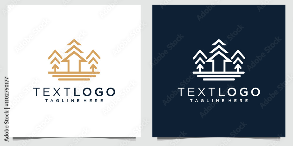minimal house continuous line logo with tree branch and business card minimal house continuous line logo with tree branch and business card