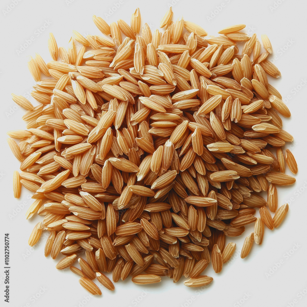 Obraz premium A Close-Up View of Raw Long Grain Brown Rice Grains Illustrating Their Unique Texture and Natural Color, Perfect for Culinary and Health-Related Imagery