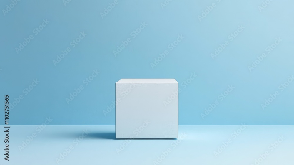 The simple and elegant white gift box is centered on a light blue background with clean edges, presenting a modern minimalist aesthetic. Balanced composition, soft lighting, and delicate shadows The simple and elegant white gift box is centered on a light blue background with clean edges, presenting a modern minimalist aesthetic. Balanced composition, soft lighting, and delicate shadows