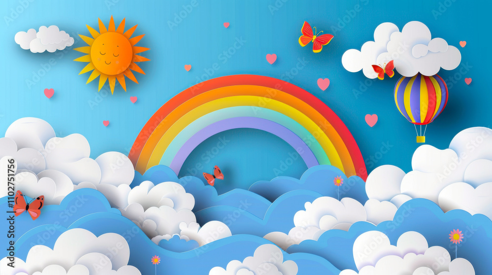 Beautiful fluffy clouds on blue sky background with summer sun Beautiful fluffy clouds on blue sky background with summer sun