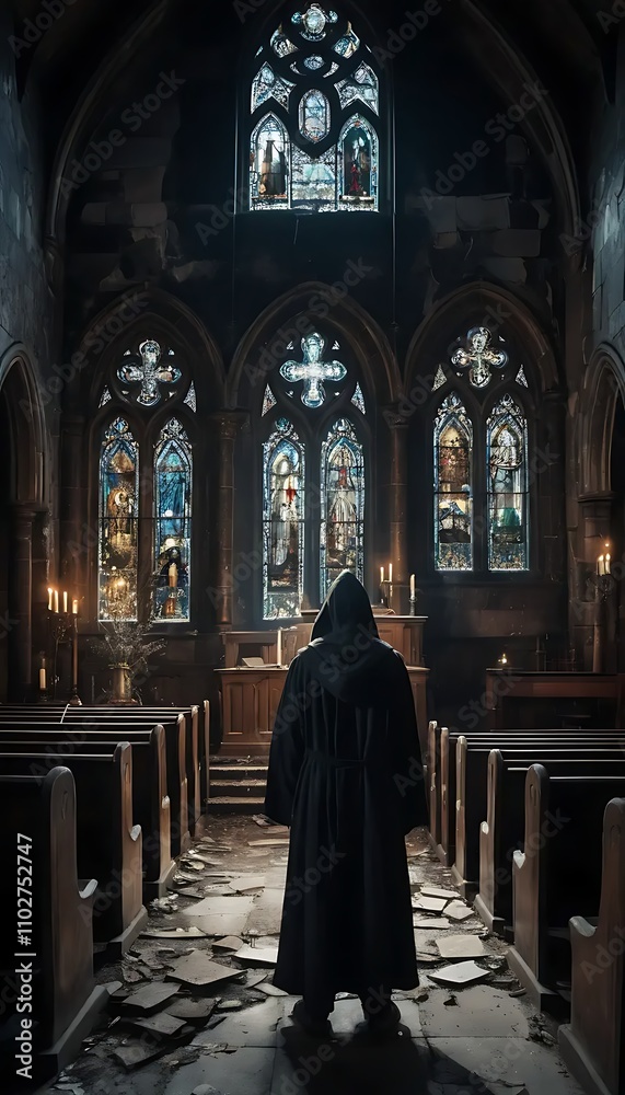 Dilapidated Church with Shattered Stained Glass Windows and Broken Pews in High-Resolution Dilapidated Church with Shattered Stained Glass Windows and Broken Pews in High-Resolution
