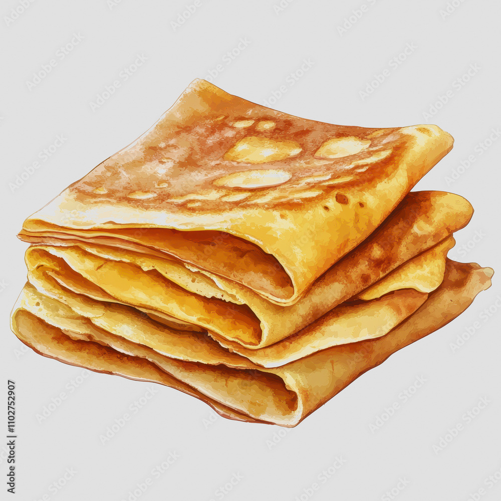 Deliciously Golden Flatbread Stacked Neatly on a Light Background Perfect for Culinary Illustrations, Recipe Books, or Food Blogs Featuring Tasty Pancakes or Crepes.