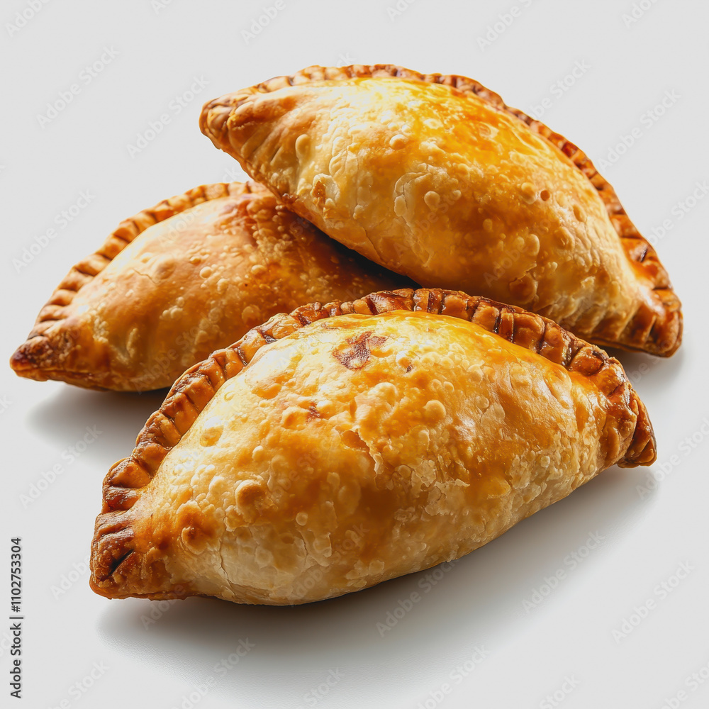 Golden Brown Empanadas Stacked on a White Background Capturing the Delicious Flavors of Traditional Pastry Filled with Savory Ingredients Golden Brown Empanadas Stacked on a White Background Capturing the Delicious Flavors of Traditional Pastry Filled with Savory Ingredients