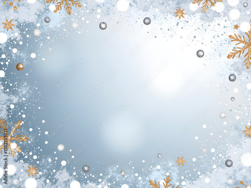 A dreamy winter wonderland frame featuring snowflakes and sparkling ornaments, digital art of seasonal concept. A dreamy winter wonderland frame featuring snowflakes and sparkling ornaments, digital art of seasonal concept.