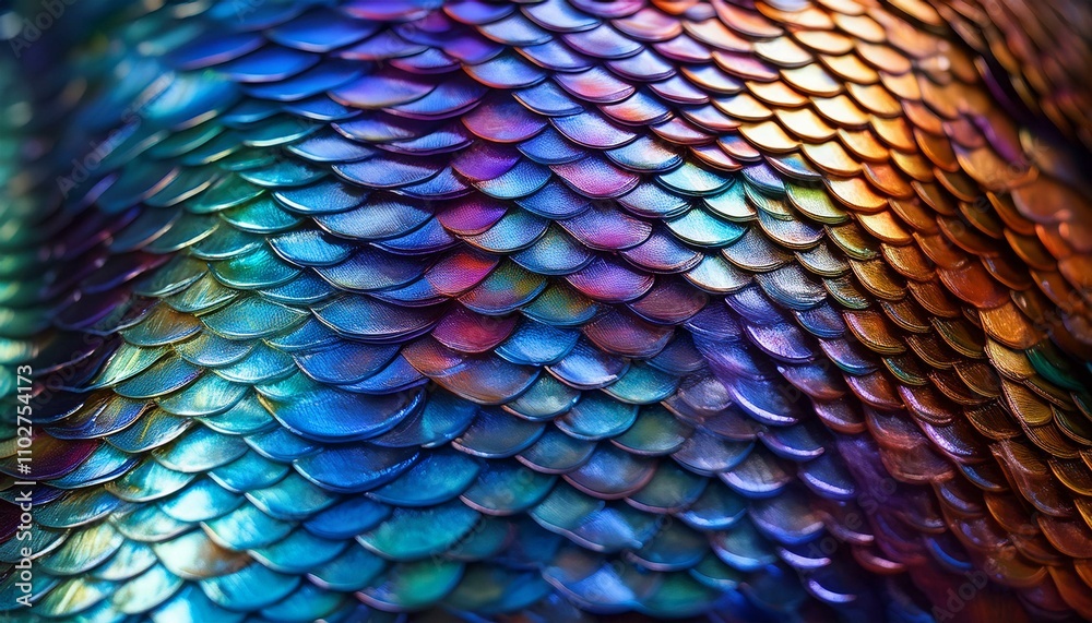 Obraz premium Iridescent scales shimmer with vibrant blues, purples, and oranges.