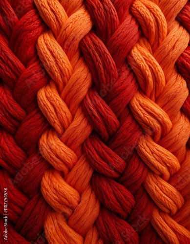 Intricate woven texture in fiery shades of orange and red.