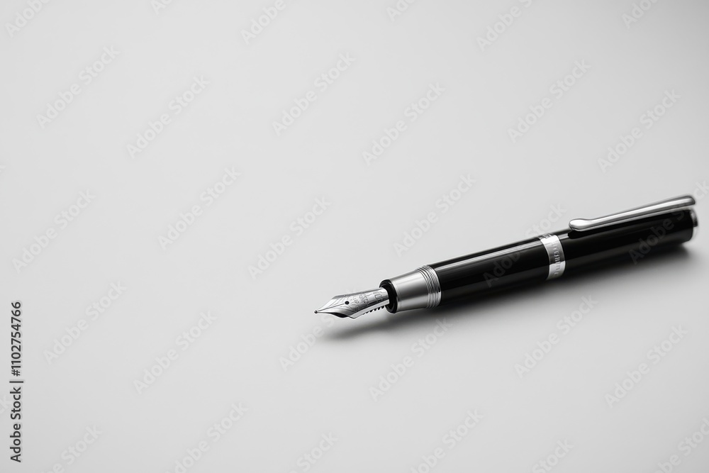 Pen positioned on a surface with a light background behind it Pen positioned on a surface with a light background behind it