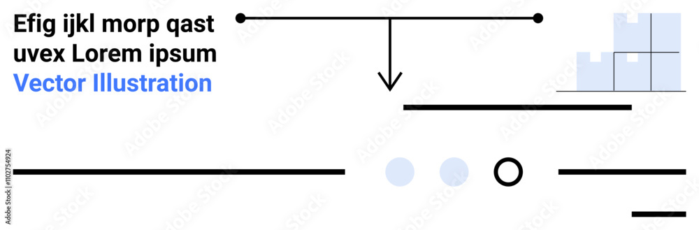 Black lines and dots, blue text, arrow pointing down, light blue grid shapes, and small circles enhance modern, abstract layout. Ideal for technology, data visualization, architecture, education Black lines and dots, blue text, arrow pointing down, light blue grid shapes, and small circles enhance modern, abstract layout. Ideal for technology, data visualization, architecture, education