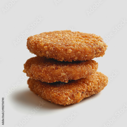 Stack of Crispy Breaded Chicken Nuggets on a Neutral Background, Perfect for Fast Food Promotion, Cooking Recipes, or Comfort Food Concepts in a Delicious Setting