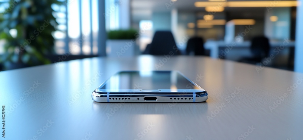 Smartphone bottom view on a table in office. Smartphone bottom view on a table in office.