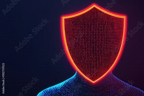 Wallpaper Mural Access control permissions and encryption, A digital silhouette with a glowing shield symbolizing protection, privacy, and cybersecurity in a futuristic setting. Torontodigital.ca
