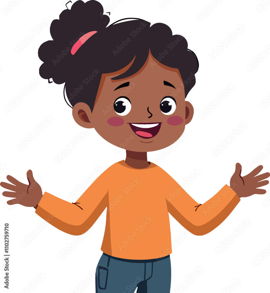 Cheerful Girl with Curly Hair and Orange Sweater Cheerful Girl with Curly Hair and Orange Sweater
