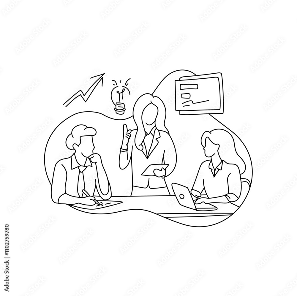 Professional Woman Leading Meeting a Hybrid, engaging with team members both in person and virtually, perfect for business or teamwork concepts Professional Woman Leading Meeting a Hybrid, engaging with team members both in person and virtually, perfect for business or teamwork concepts