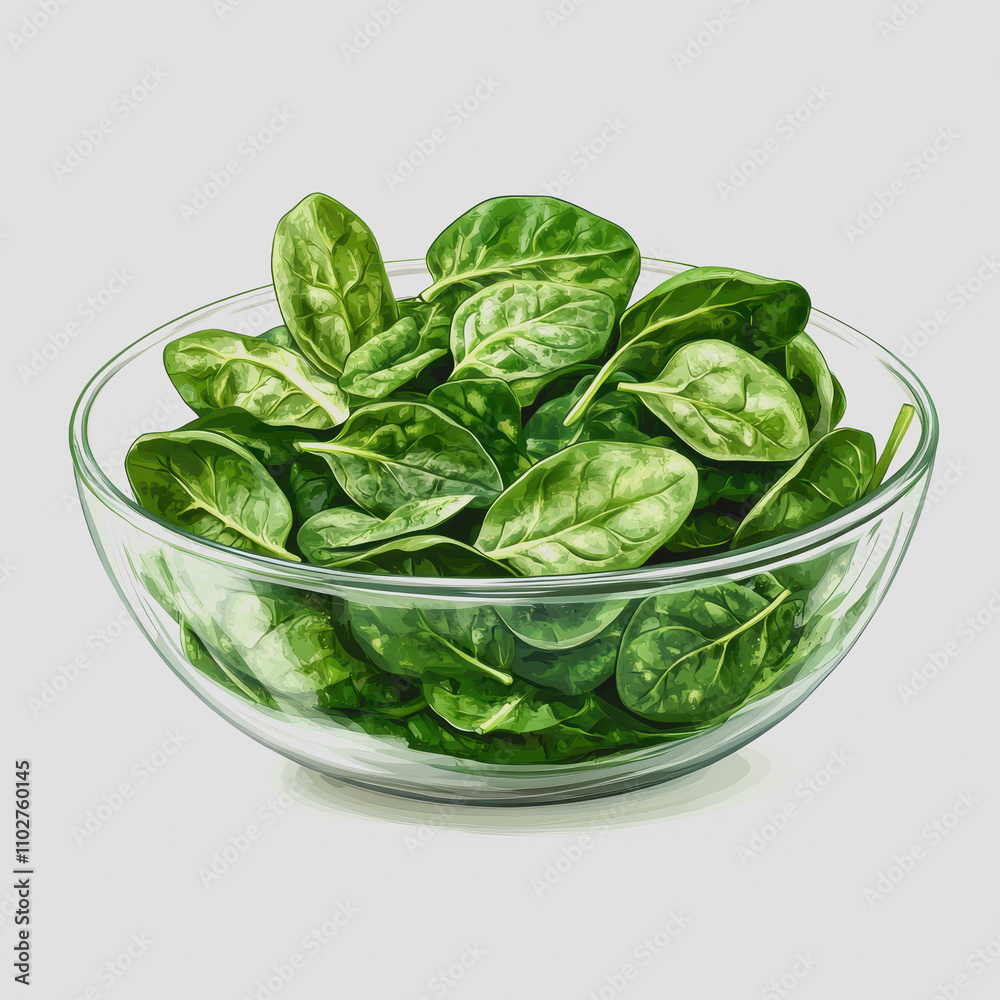 Fresh and Vibrant Spinach Leaves in a Clear Glass Bowl for Healthy Cooking, Salads, and Nutrition, Ideal for Culinary, Health, and Food Photography Needs Fresh and Vibrant Spinach Leaves in a Clear Glass Bowl for Healthy Cooking, Salads, and Nutrition, Ideal for Culinary, Health, and Food Photography Needs