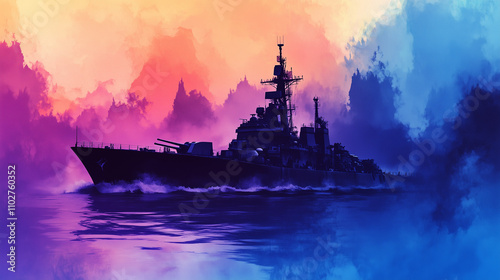 Inkbound Vessel: A Naval Warship in Abstract Harmony
