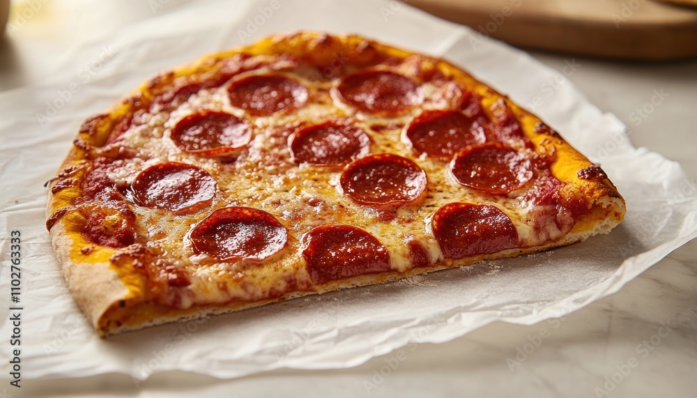 pepperoni pizza slice on white grease paper pepperoni pizza slice on white grease paper