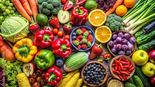 Wallpaper Mural Healthy food selection with a variety of colorful fruits and vegetables , nutrition, diet, organic, fresh, produce Torontodigital.ca