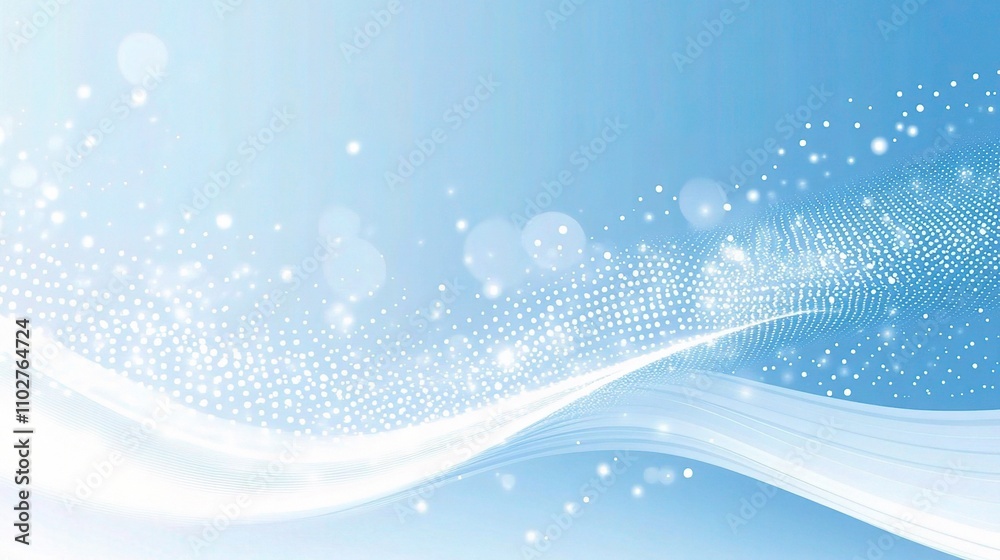 Abstract Light Waves and Dots on Soft Blue Background Abstract Light Waves and Dots on Soft Blue Background