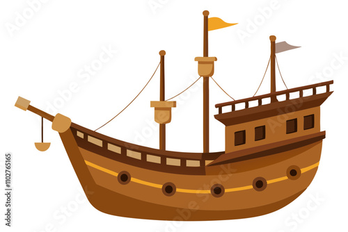 Vintage Wooden Ship Model on Pristine White Background – Timeless Nautical Charm