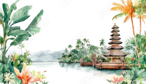 Balinese temple watercolor illustration wallpaper