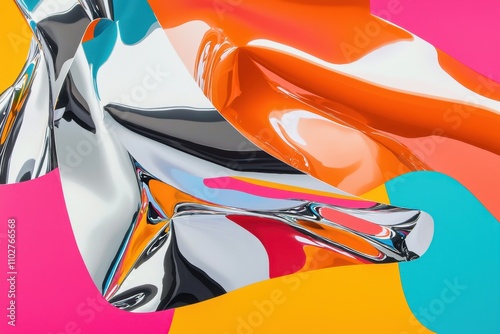 Dynamic metallic finishes abstract art modern design bright colors close-up creative concept photo