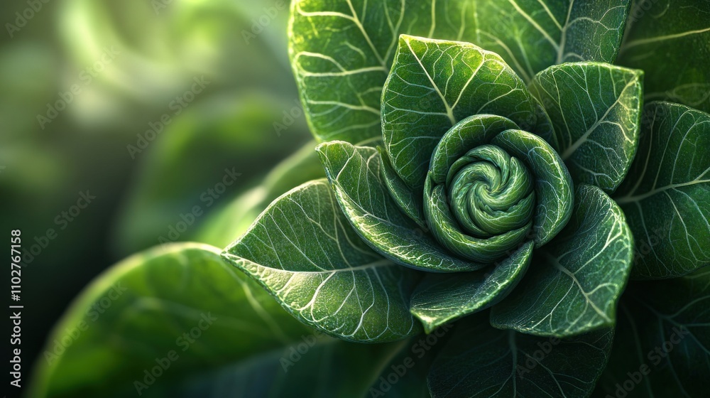 Fototapeta premium The Enigmatic Spiral of Nature: A Close-Up of a Unique Leaf Formation