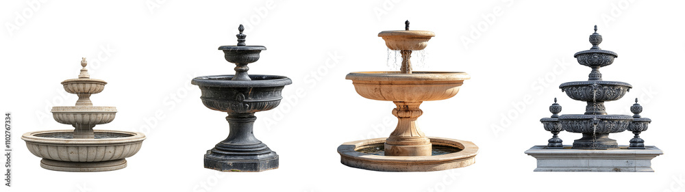 Collection of antique fountains Isolated On Transparent Background Collection of antique fountains Isolated On Transparent Background